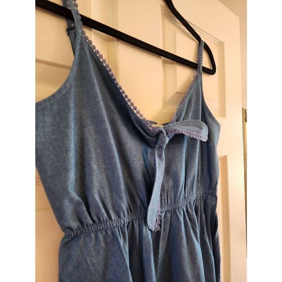 Molly Bracken size small chambray spaghetti strap tie front dress - Picture 3 of 8